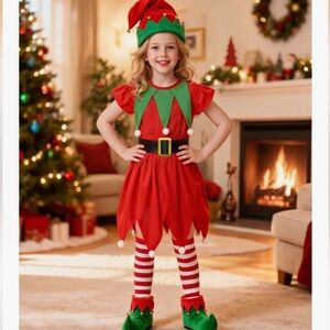 Elf Costume for Girls Kids Elf Dress Christmas Outfit 3-5T